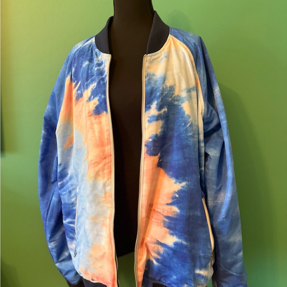 Blue and Orange Tie-Dye Reversible Bomber Jacket